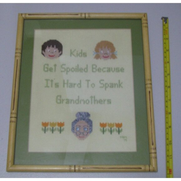 Vintage Framed Cross Stitch "Kids Get Spoiled" Needlepoint - Picture 10 of 12